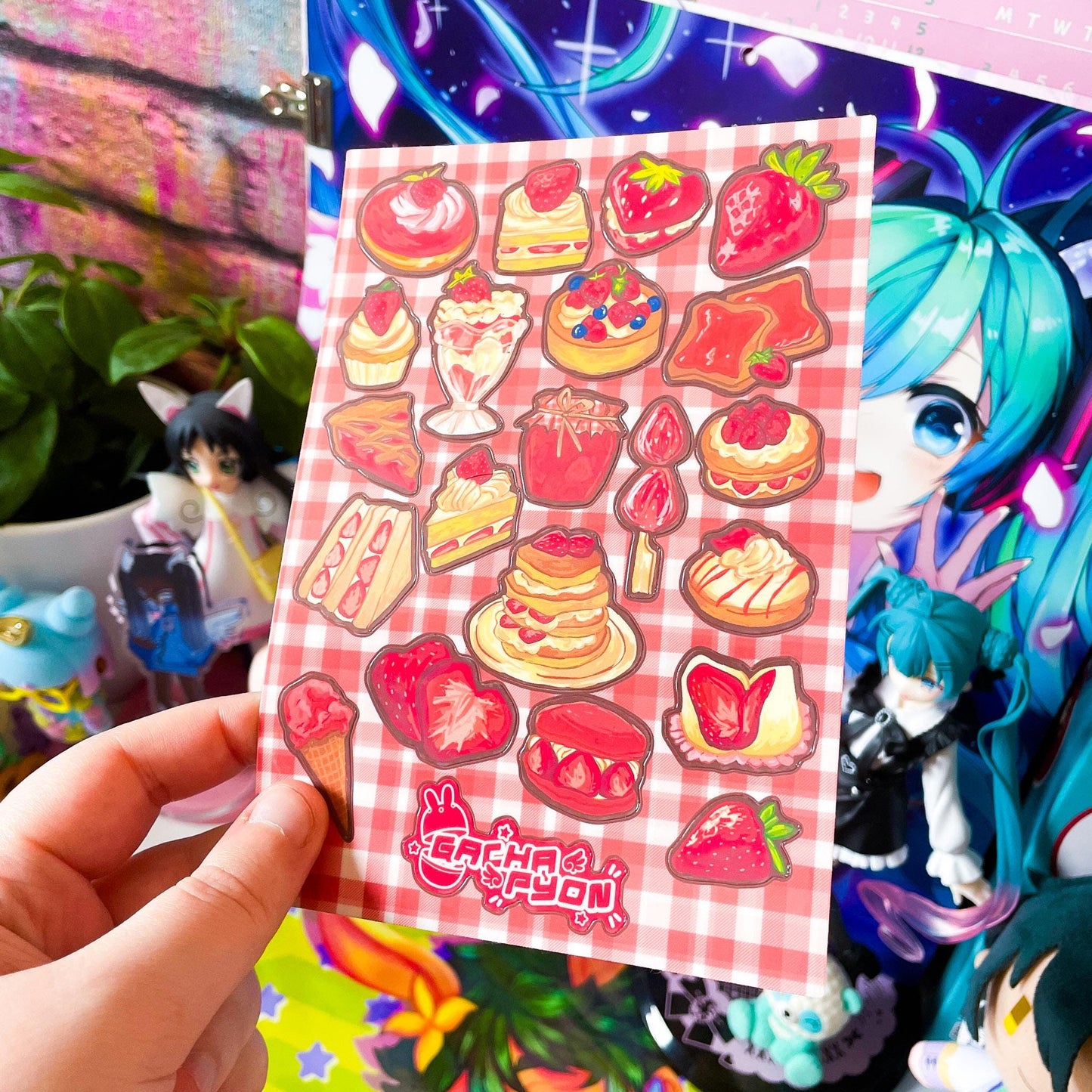 Strawberry Sweet Treats Sticker Sheet - Strawberry Cottagecore Dessert Themed Weatherproof sticker sheet for Journals, Bottles and Laptops