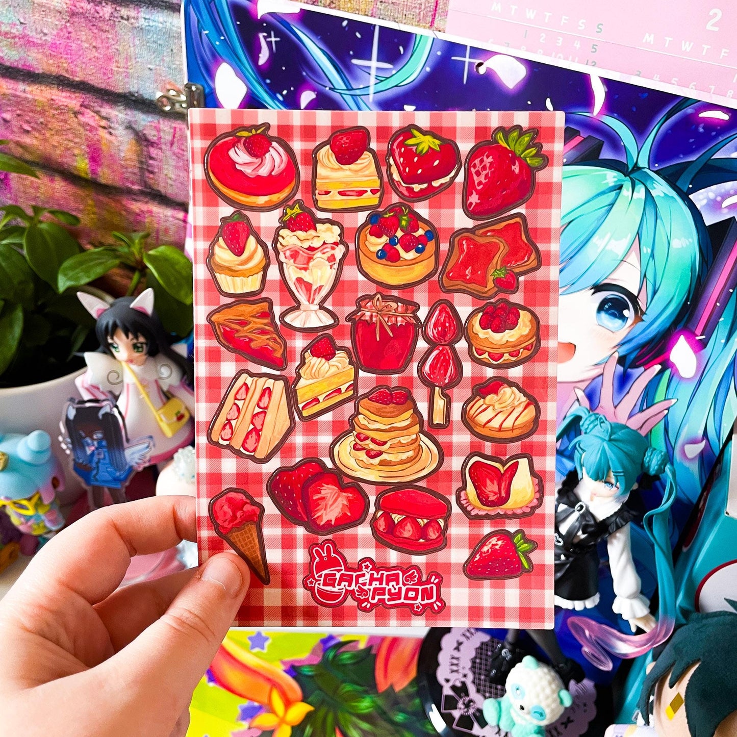 Strawberry Sweet Treats Sticker Sheet - Strawberry Cottagecore Dessert Themed Weatherproof sticker sheet for Journals, Bottles and Laptops