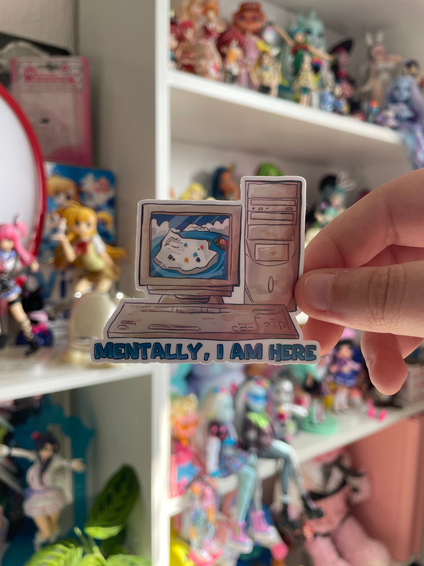 Mentally, I am here - Club Penguin Nostalgic 2000's webcore sticker - Holographic Weatherproof Die-cut Sticker