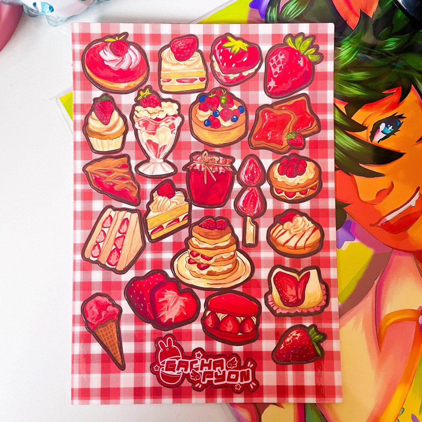 Strawberry Sweet Treats Sticker Sheet - Strawberry Cottagecore Dessert Themed Weatherproof sticker sheet for Journals, Bottles and Laptops
