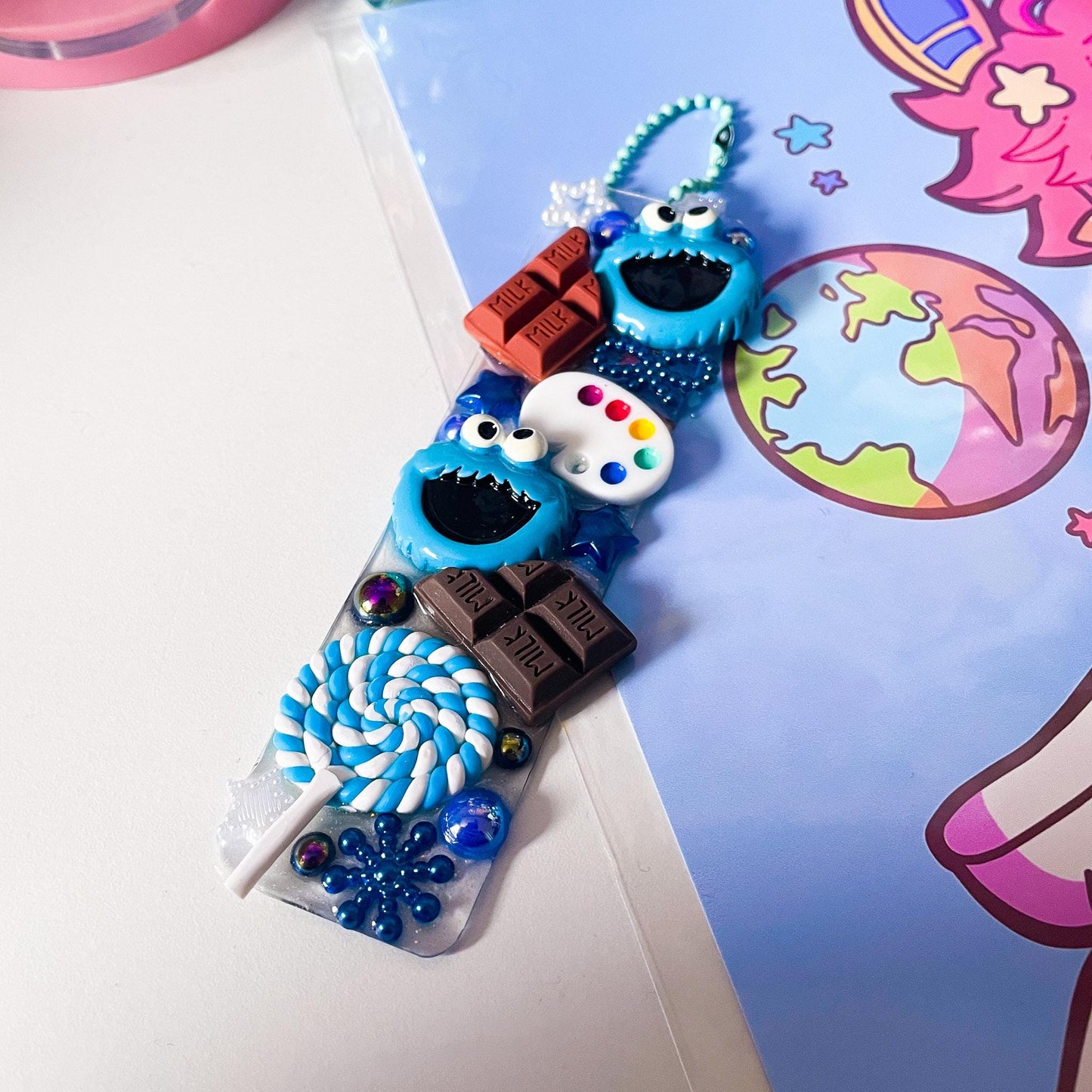 Decoden Deco Acrylic Keychain - Cookie Monster - Kawaii, handmade