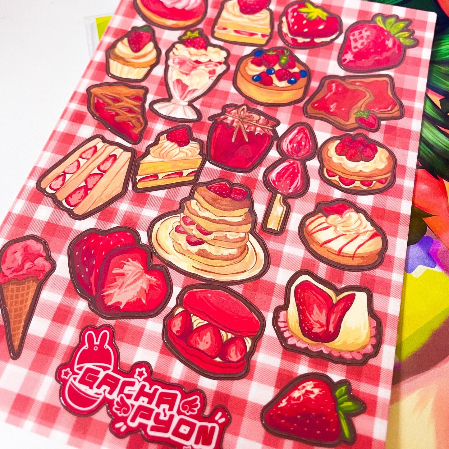 Strawberry Sweet Treats Sticker Sheet - Strawberry Cottagecore Dessert Themed Weatherproof sticker sheet for Journals, Bottles and Laptops