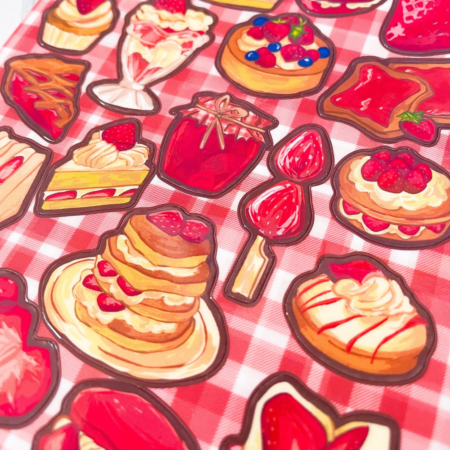 Strawberry Sweet Treats Sticker Sheet - Strawberry Cottagecore Dessert Themed Weatherproof sticker sheet for Journals, Bottles and Laptops