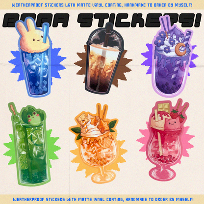 Colourful Boba Stickers - Kawaii Holographic Stickers