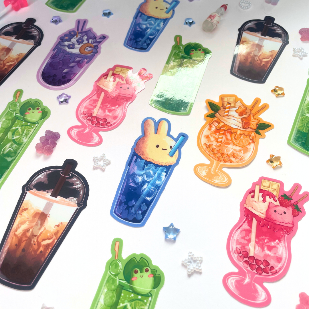 Colourful Boba Stickers - Kawaii Holographic Stickers