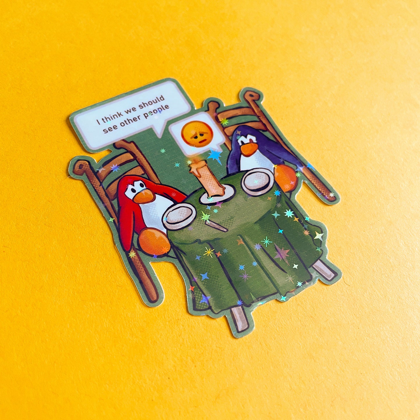 Breakups - Penguin game holographic sticker