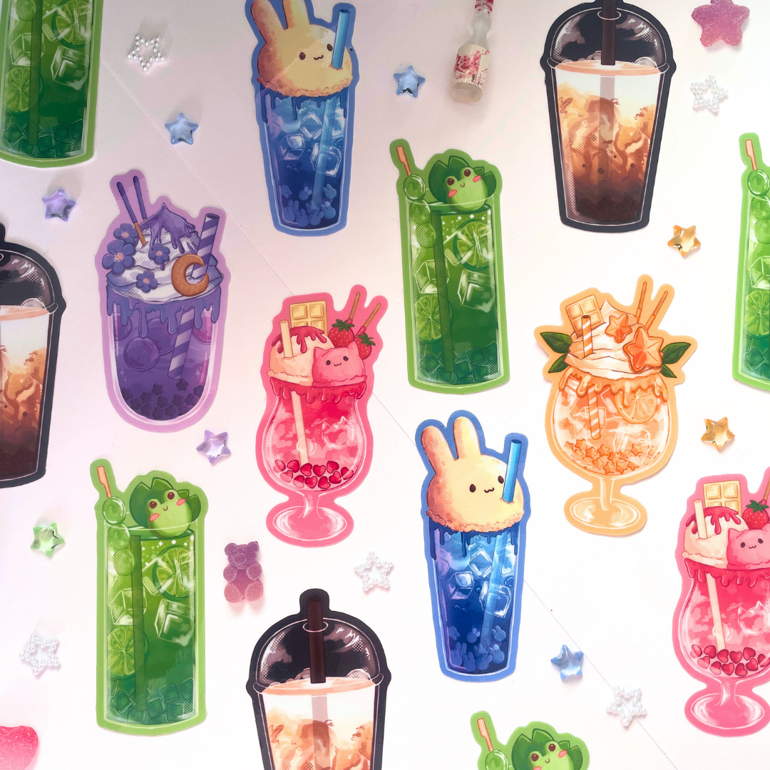 Colourful Boba Stickers - Kawaii Holographic Stickers