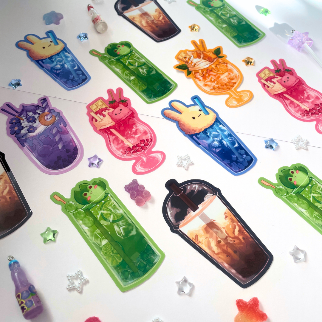 Colourful Boba Stickers - Kawaii Holographic Stickers