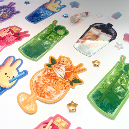 Colourful Boba Stickers - Kawaii Holographic Stickers