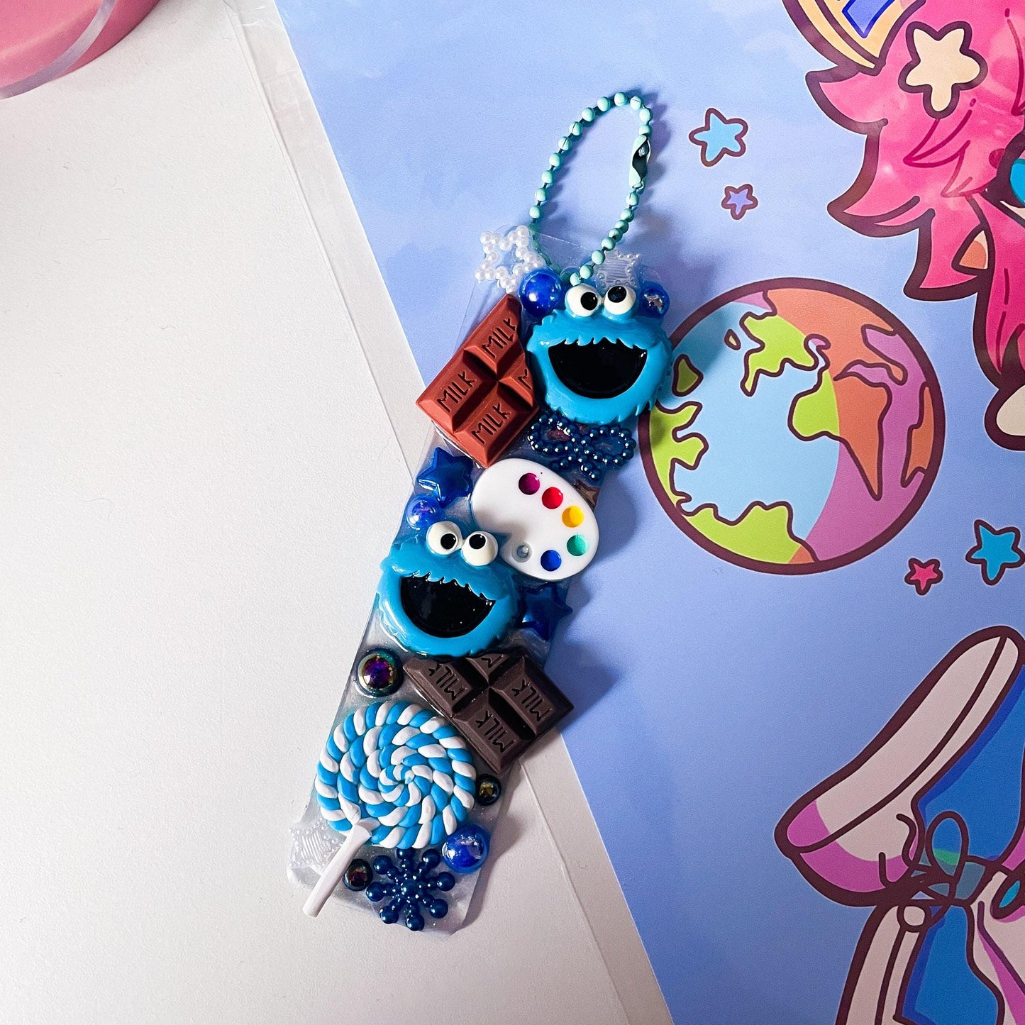Decoden Deco Acrylic Keychain - Cookie Monster - Kawaii, handmade