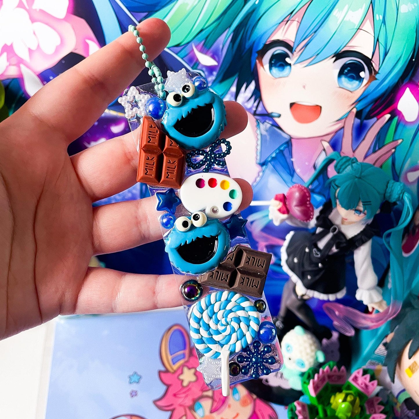 Decoden Deco Acrylic Keychain - Cookie Monster - Kawaii, handmade
